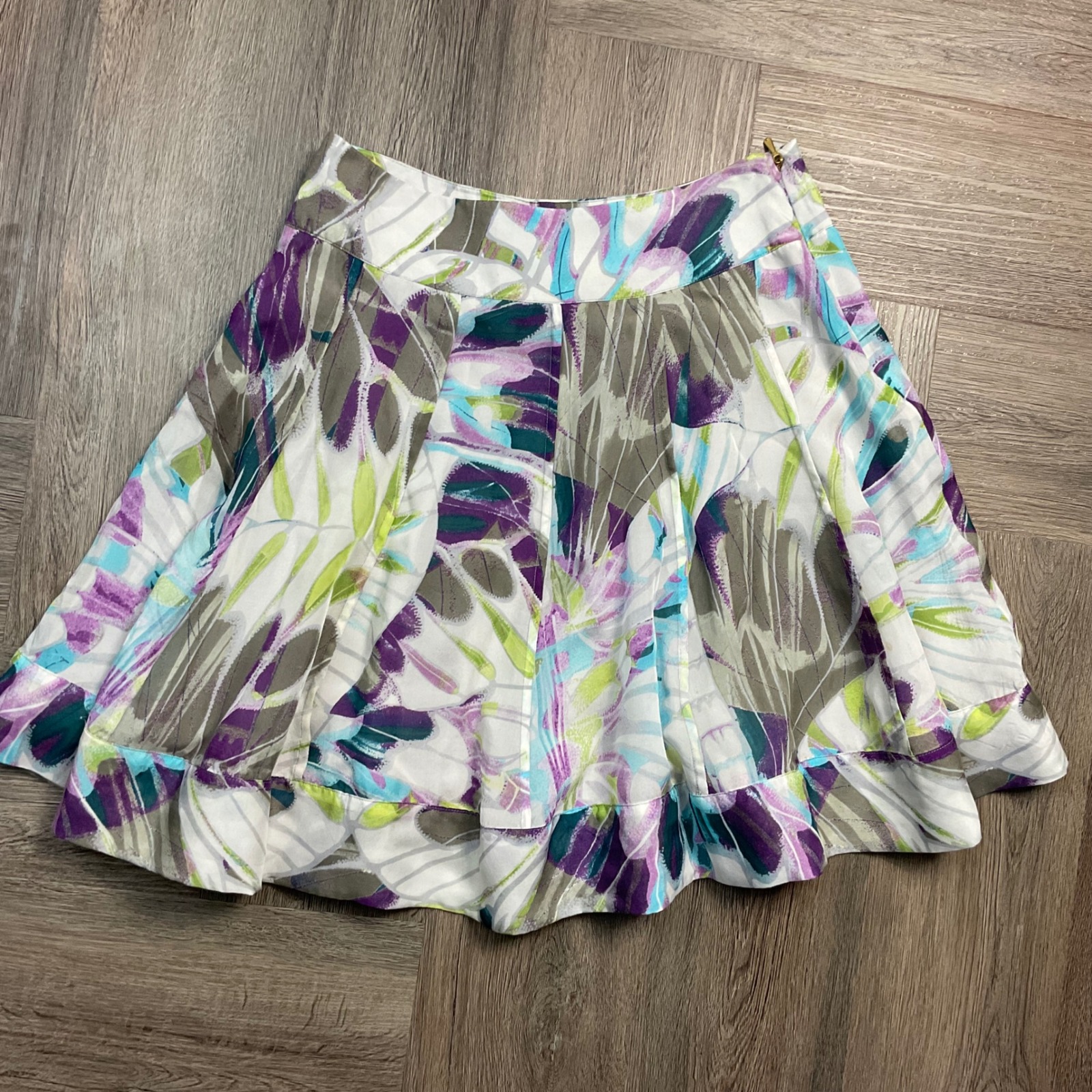 Leifsdottir Green Morpho Silk Pleated Floral Boho Skirt Womens 4 Classic Artsy